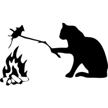 Kamp Yapan Kedi Araba Sticker 17X17 cm Siyah