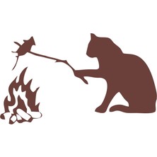 Kamp Yapan Kedi Araba Sticker 17X17 cm Kahverengi