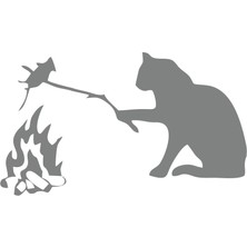 Kamp Yapan Kedi Araba Sticker 17X17 cm Gri
