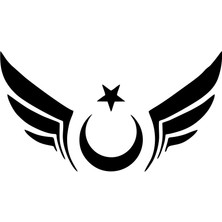 Kanatlı Türk Bayrağı Araba Sticker 17X17 cm Siyah