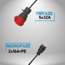 VoltEV Elektrikli Araç Şarj Cihazı Dönüştürücü Adaptör 5Metre, 5x32A Fişli Trifaze Beslemeli Şarj Cihazlarınızı 220V Ev Tipi Priz ile Çalıştırmanızı Sağlar.