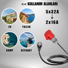 VoltEV Elektrikli Araç Şarj Cihazı Dönüştürücü Adaptör 5Metre, 5x32A Fişli Trifaze Beslemeli Şarj Cihazlarınızı 220V Ev Tipi Priz ile Çalıştırmanızı Sağlar.