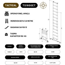 Telescopics 3.8m Taktik Amaçlı Tam Otomatik Teleskopik Merdiven (Yer tutamaklı) - TS1600ET