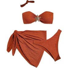 Fsfeng Kadınlar Için Yeni Stil Bikini Düz Renk Mayo Üç Parçalı Tüp Üst Plaj Elbisesi (Yurt Dışından)