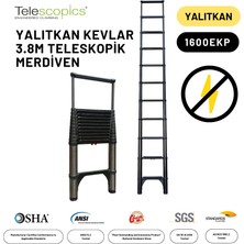 Telescopics 3.8m Kevlar Yalıtkan/Yüksek Gerilime Dayanıklı Uzatma Teleskopik Merdiven AC25KV - 1600EKP
