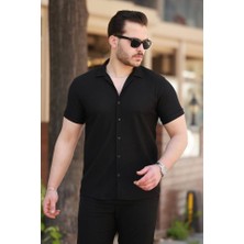 Defy Moda Erkek Ottoman Kumaş Apaj Yaka Kısa Kollu Gömlek