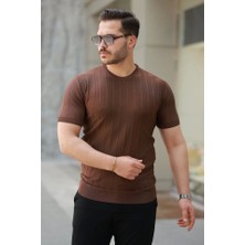 Defy Moda Erkek Kısa Kollu Bisiklet Yaka Çizgili Triko Tişört