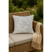 Beyaz Yaprak Hasır Görünümlü Dokuma Punch Kırlent Kılıfı