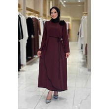 Gül Detaylı Elbise 3976 Bordo