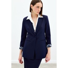 Sateen Mono Yaka Klasik Ceket - Lacivert