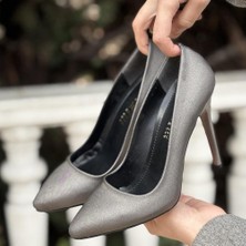 Ranic Hillar Platin Saten Stiletto Ayakkabı