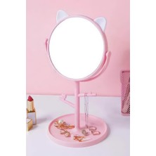 Ayarlanabilir Kedi Kulaklı ve Takı Askılı Makyaj Aynası Pembe Renk