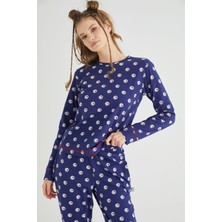 Lisanslı Uzun Kollu Lacivert Pamuklu Pijama Takımı