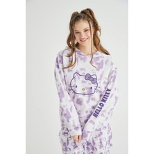 Lisanslı Batik Kapüşonlu Sweatshirt Pijama Üstü