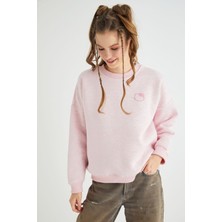 Lisanslı Baskılı Kalın Pembe Sweatshirt