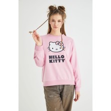 Lisanslı Baskılı Oversize Fit Pembe Sweatshirt