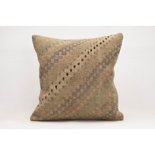 El Yapımı Kilimden Yapılmış Vintage Kırlent Kılıfı, Yün, 50X50 cm