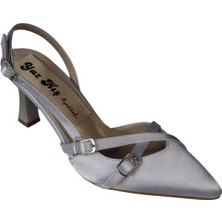 Yazkış Kadın Gümüş Saten Bordo Rugan Üstü Toklaı Burnu Sivri 7cm Ince Topuklu  Stiletto Ayakkabı
