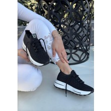 7erbilden Cilla Siyah Triko Boncuk Işlemeli Spor Ayakkabı