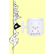 Meow Pembe Tatiler Kedi Tasarım Baskılı Beyaz T Sap Kupa Bardak