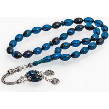 925 Ayar Gümüş Püsküllü Lacivert Kehribar Tesbih