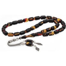 925 Ayar Gümüş Püsküllü Kapsül Kesim Kehribar Tesbih