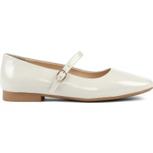 Kadın Bej Bantlı Küt Burun Rugan Deri Babet