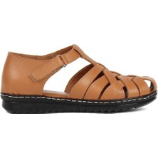 Kadın Taba Bilekten Bantlı Deri Sandalet