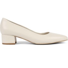 Kadın Bej Kalın Topuklu Deri Klasik Ayakkabı