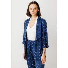  Ekol Beli Bağcıklı Desenli Ceket Lacivert 04242