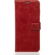 Kırmızı iPhone 12 Hakiki Deri Cüzdan Kılıf Kapaklı Mıknatıslı Kartlık Bölmeli Cüzdanlı Stand Özellikli