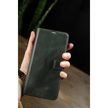Haki iPhone 13 Pro Max Hakiki Deri Cüzdan Kılıf Kapaklı Mıknatıslı Kartlık Bölmeli Cüzdanlı Stand Özellikli
