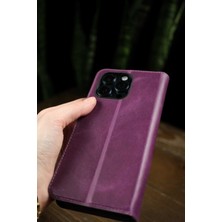 Mor Oppo A52 Hakiki Deri Cüzdan Kılıf Kapaklı Mıknatıslı Kartlık Bölmeli Cüzdanlı Stand Özellikli