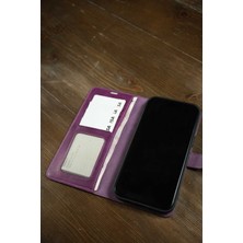 Mor Oppo A52 Hakiki Deri Cüzdan Kılıf Kapaklı Mıknatıslı Kartlık Bölmeli Cüzdanlı Stand Özellikli