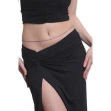 Labalaba Kadın Mor Menekşe Renk Mineli  Ayarlanabilir Çelik Zincir Bel Zinciri, Bel Kolyesi