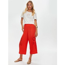 Resort Delik Işi Nakış Detaylı Viskon Keten Wide Leg Fit Pantolon S25PNT046