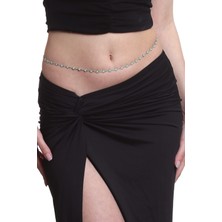 Labalaba Kadın  Papatya Formlu Mineli  Ayarlanabilir Çelik Zincir Bel Zinciri, Bel Kolyesi