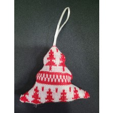 Yılbaşı Kumaş Çam Ağaç Desenli Kırmızı Beyaz Noel Tekstil Örme Süsleme 1 Adet