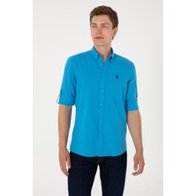 U.S. Polo Assn. Erkek Mavi Keten Görünümlü Basic Gömlek 50306285-VR007