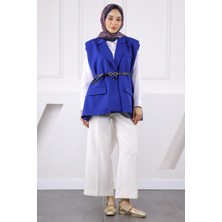 Saks Mavi Bel Kemerli Yelek