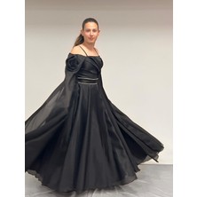 Butik Happy Kids Kız Çocuk Abiye Siyah Uzun Askılı Kolları Çıkabilen Pelerinli Şifon Abiye Elbise 10-15 Yaş