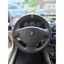 Clio 2 Araca Özel Direksiyon Kılıfı (Noktalı Karbon Sarı Yüzüklü)