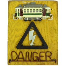 Tabela Tehlike Tranvay Figürlü Vintage Kapı Yazısı Hediyelik