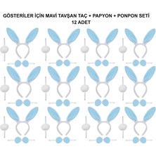 Mavi Tavşan Kostüm Seti – Taç, Papyon, Ponpon (12’li Paket)