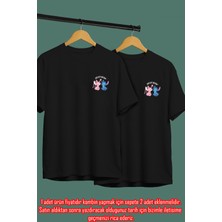 Kişiye Özel Stitch Tarih Baskılı Sevgili Kombini Sevgiliye Hediye Unisex T-Shirt/tişört