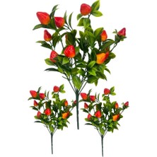 3lü Set Yapay Çilek Demeti Yapay Çiçek 30*20CM Yeşil Yapraklı