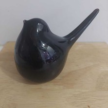 Cam Şirin Kuş Biblo El Yapım 13X8CM Siyah Renkli 1940 Tarz Figür Obje 1 Adet