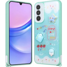 Galaxy A14 Kılıf Parlayan Sıvılı Simli Kabartma Figürlü Btbm Cevze Kapak-Yeşil