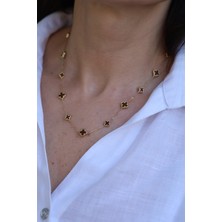 14 Ayar Altın Kahverengi Taşlı Yoncalı Kolye