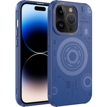 Apple iPhone 14 Pro Max Kılıf Klfs Wireless Şarj Özellikli Desenli Hot Kapak-Lacivert